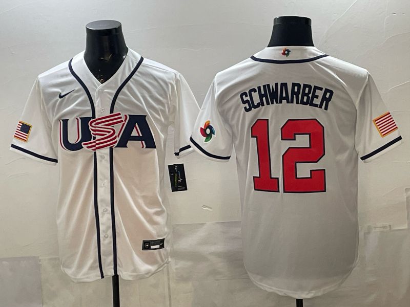 Men 2026 World Cub USA #12 Schwarber White Game Nike MLB Jersey style 0010